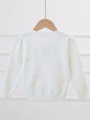 Girls' Pearl Button Down Knit Cardigan Sweater With Hearts Jacquard