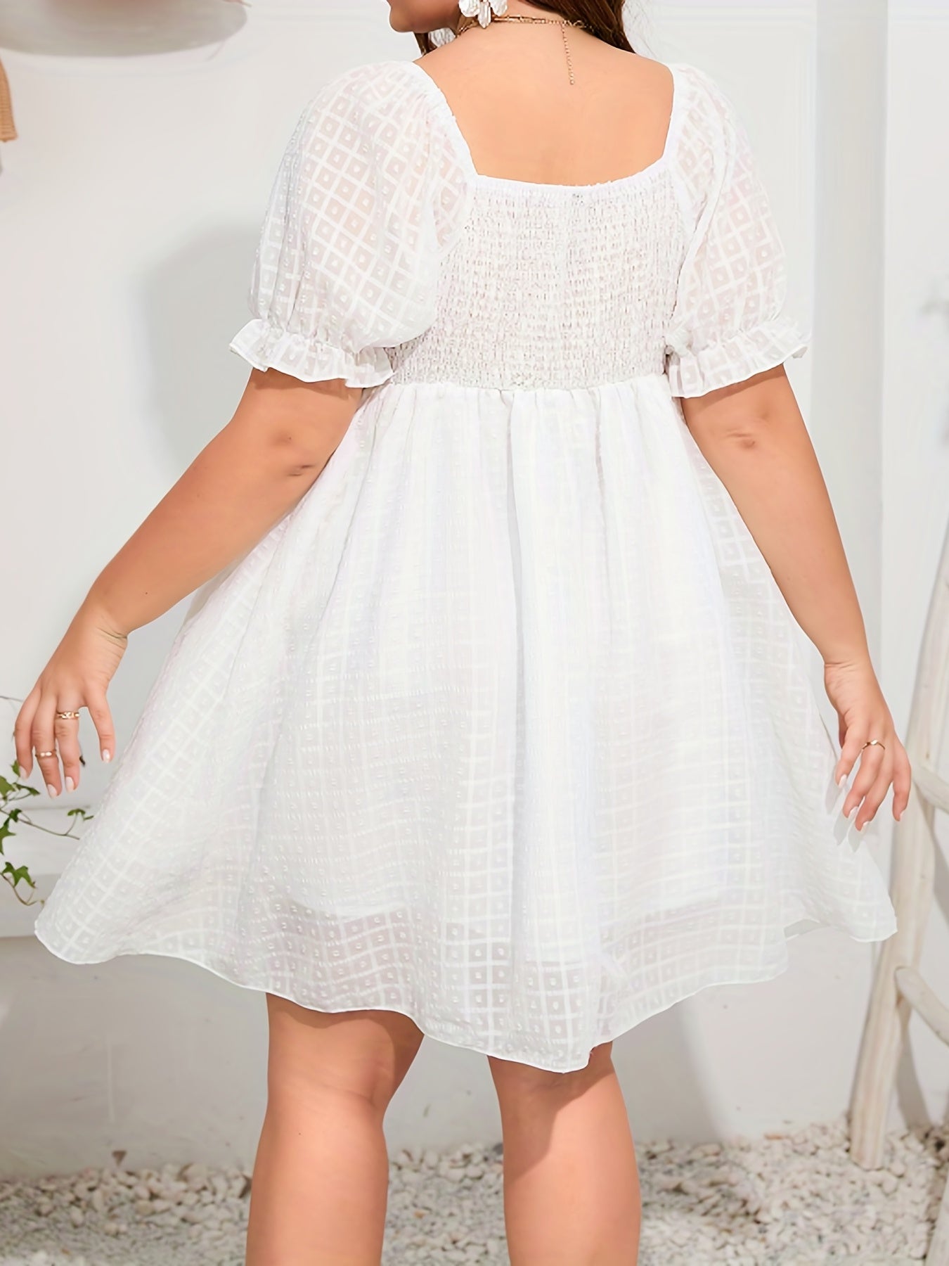  Women's Flocked Dot Mini Layered Dress