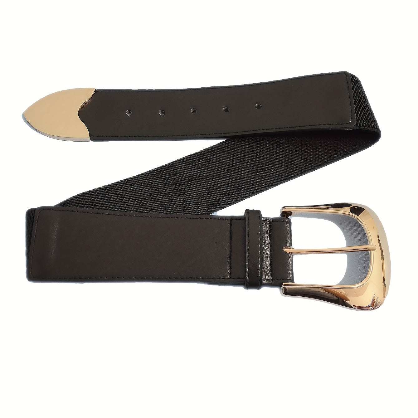 Elastic Waistband Dress Girdle Belt Golden Pin Buckle
