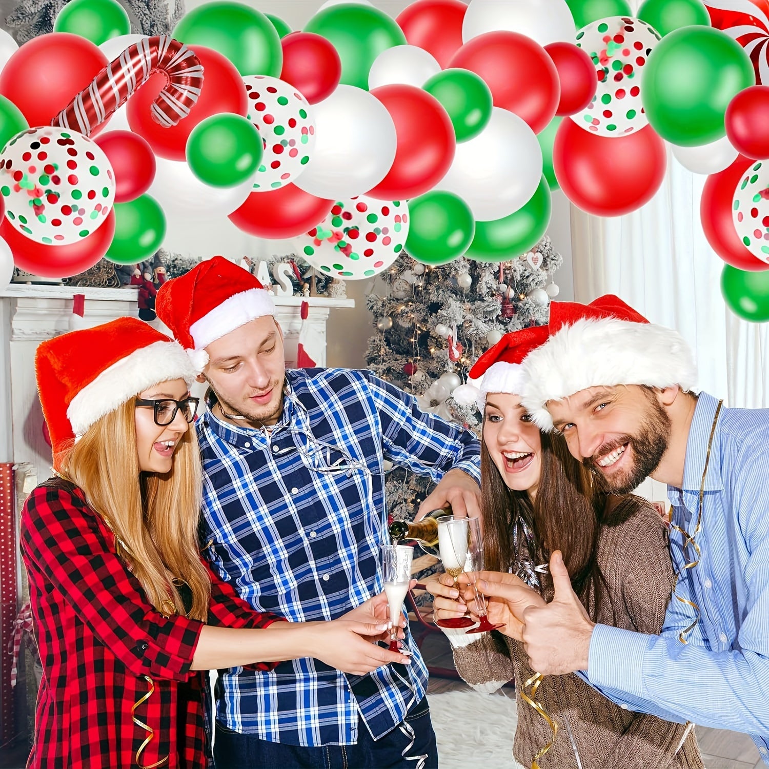 Christmas Balloon Garland Set Red Green Balloon Candy Cane Windmill Foil Balloon