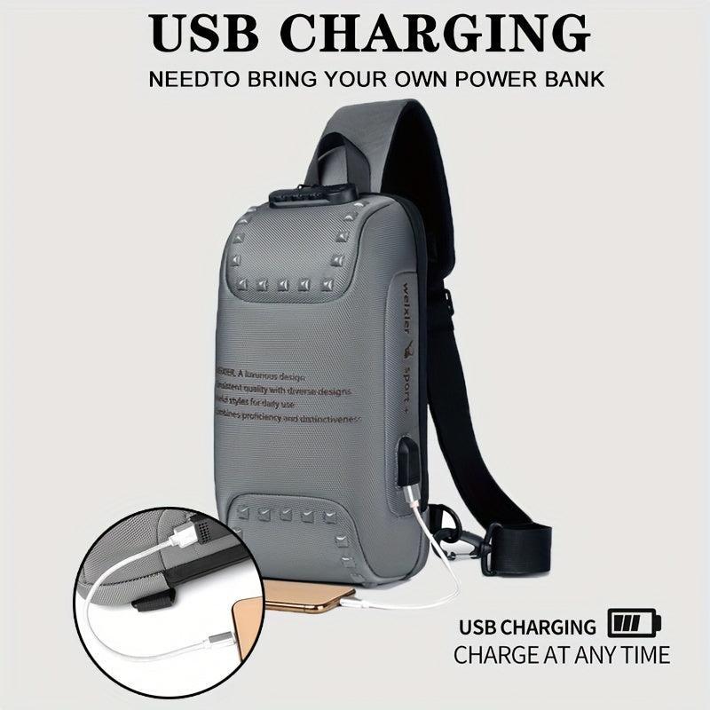 Anti-theft Chest Bag with Combination Lock, USB Fast Charging