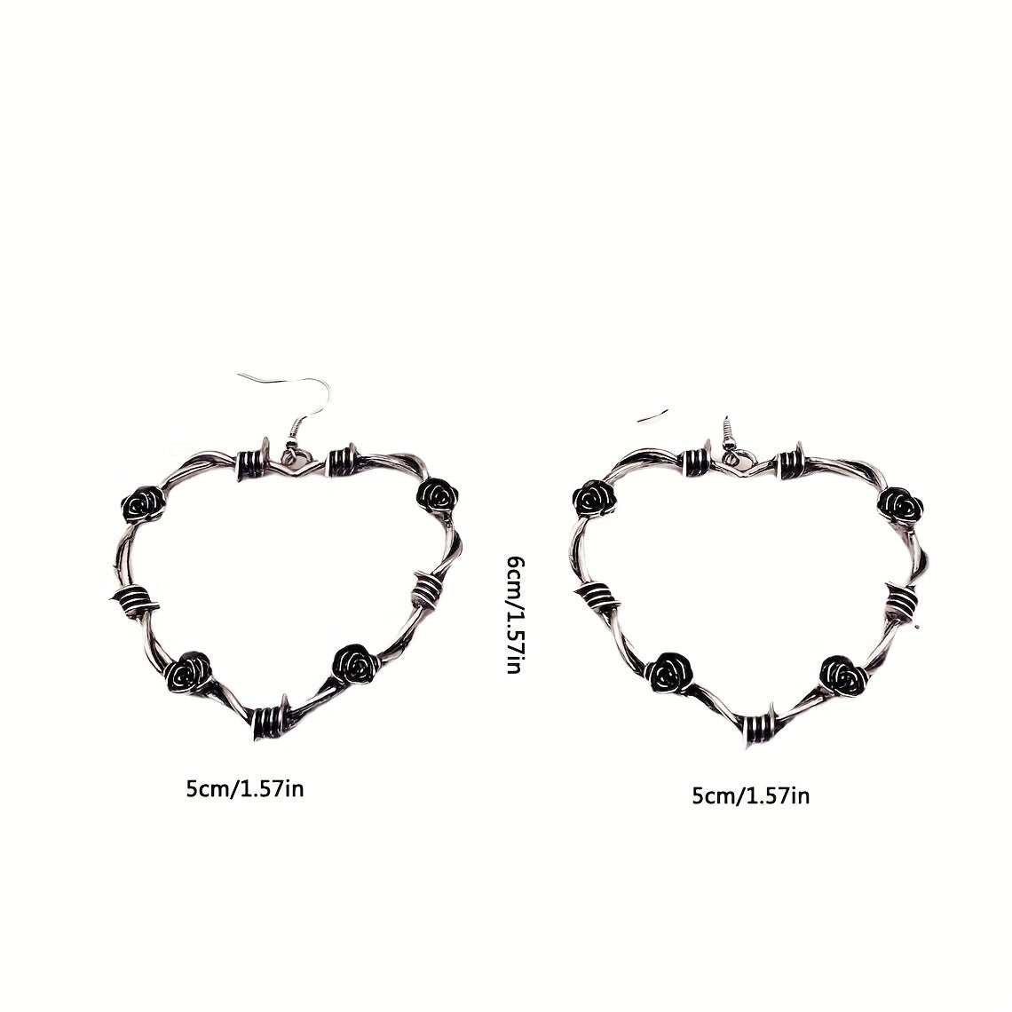 Punk Style Thorns Rose Love Heart Hoop Earrings Gothic Temperament Ear Jewelry