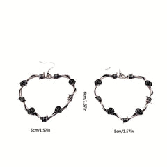 Punk Style Thorns Rose Love Heart Hoop Earrings Gothic Temperament Ear Jewelry