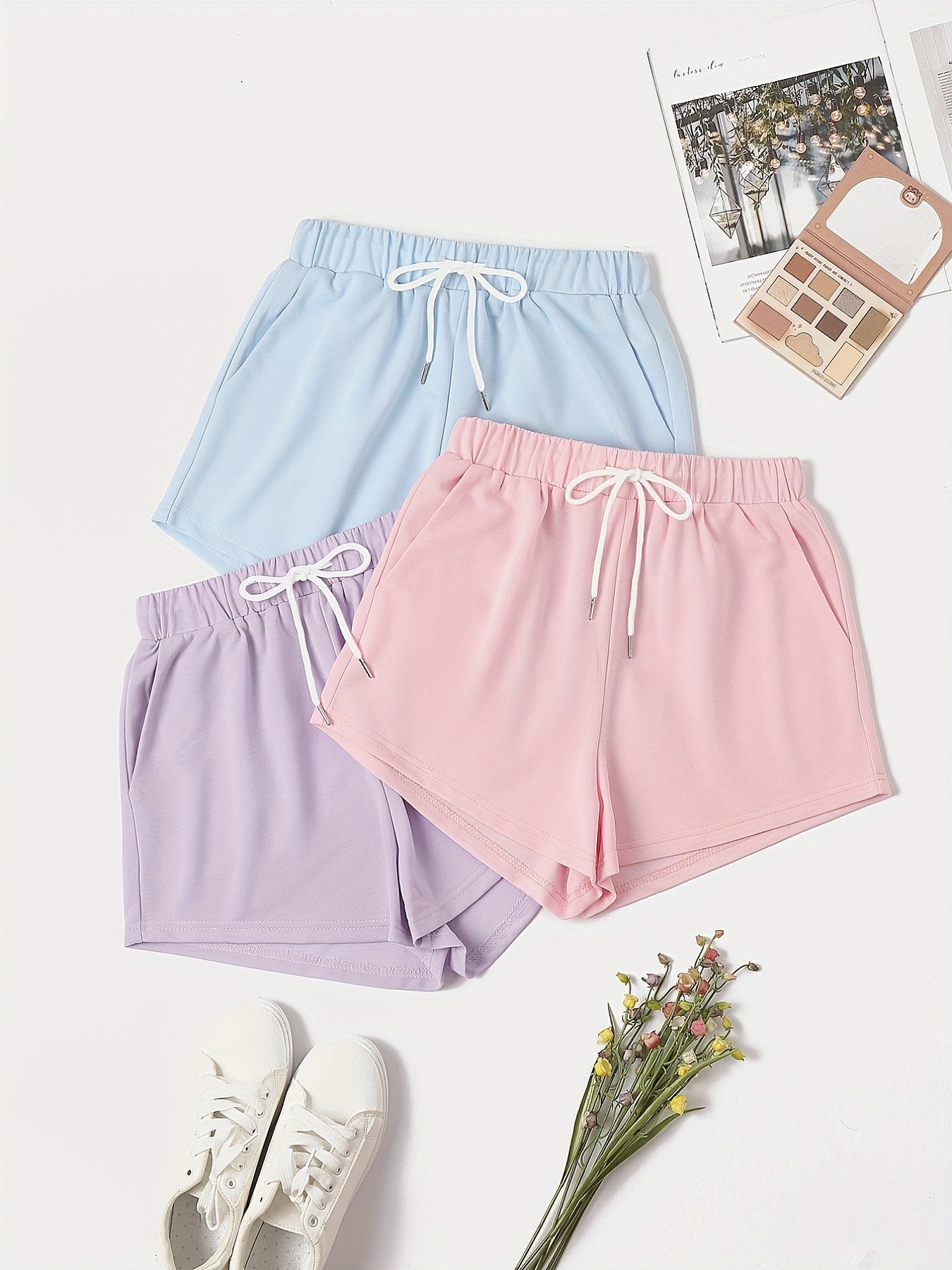 3 Pack Plus Size Casual Pajama Shorts Women's Plus Solid Plain Elastic