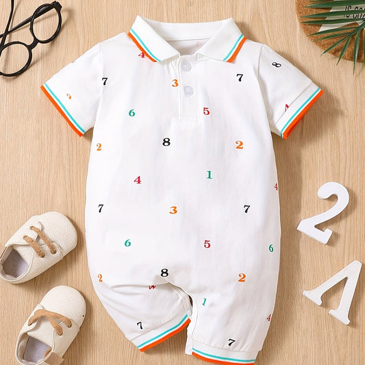 Baby Boys Number Graphic Print Short Sleeve Romper Jumpsuit