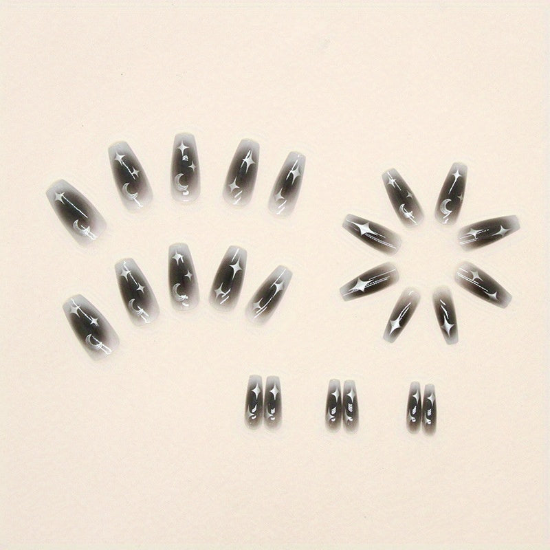 24 pcs Moon & Star French Tip Press On Nails Medium Square Acrylic False Nails