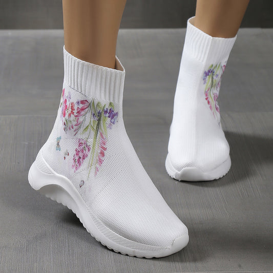 Women's Floral High Top Sock Boots Stretch Ankle Sneakers