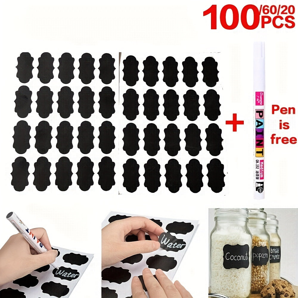 100pcs Waterproof Chalkboard Spice Jar Labels Blackboard Marker Pen Stickers