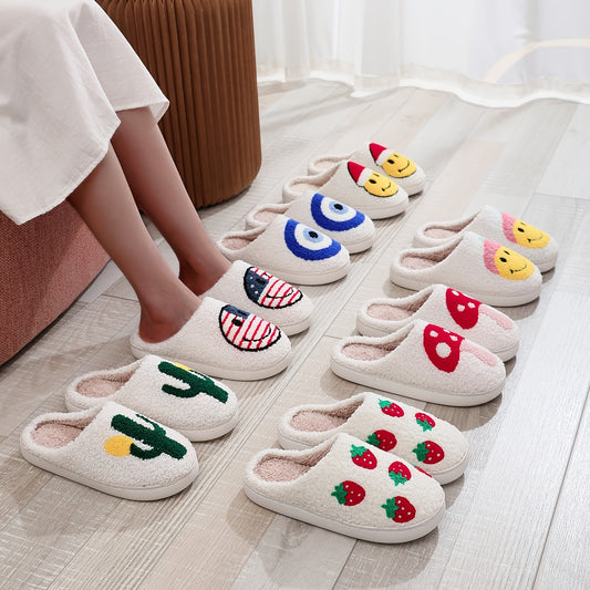 Cartoon Print Plush Slippers - Comfortable Indoor Home Slippers