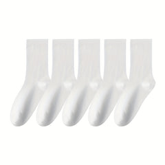 5 Pairs Solid Socks Women's Stockings & Hosiery