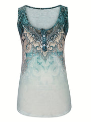 Vintage Ethnic Floral Print Tank Top