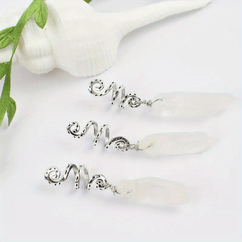 3pcs Colorful Crystal Quartz Dreadlock Hair Ring Spiral Coils Clips