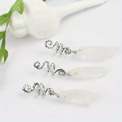 3pcs Colorful Crystal Quartz Dreadlock Hair Ring Spiral Coils Clips