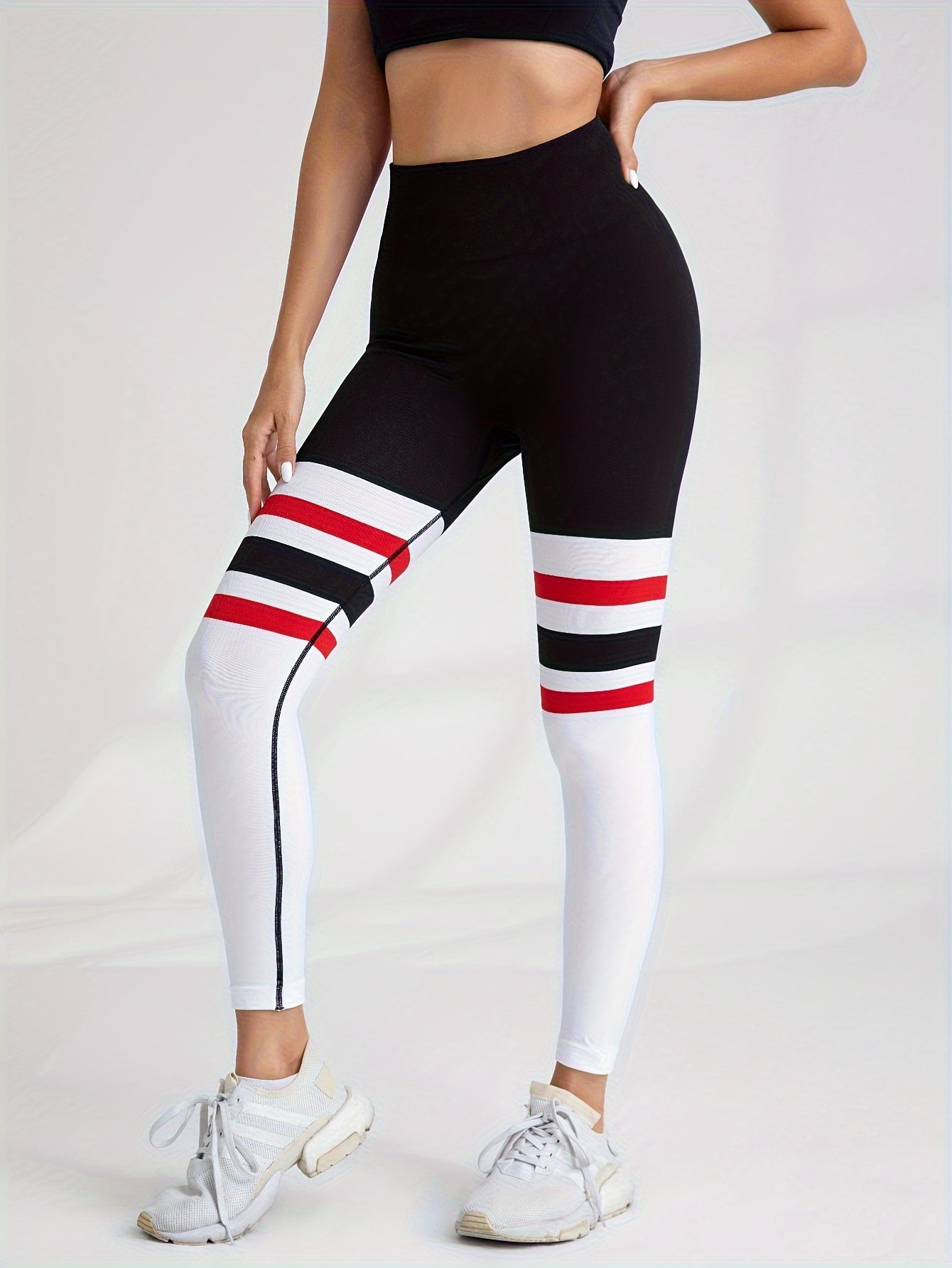Striped Print Seamless Yoga Pants High Waist Stretchy Leggings