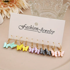5 Pairs Colorful Butterfly Drop Earrings Set