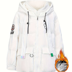 Women's Drawstring Puffer Jacket Hooded Winter Sports