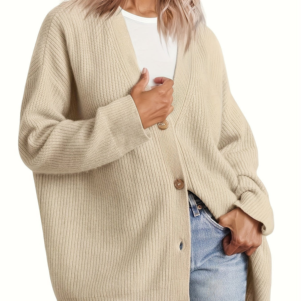  Solid Knit Long Sleeve Button Up Cardigan