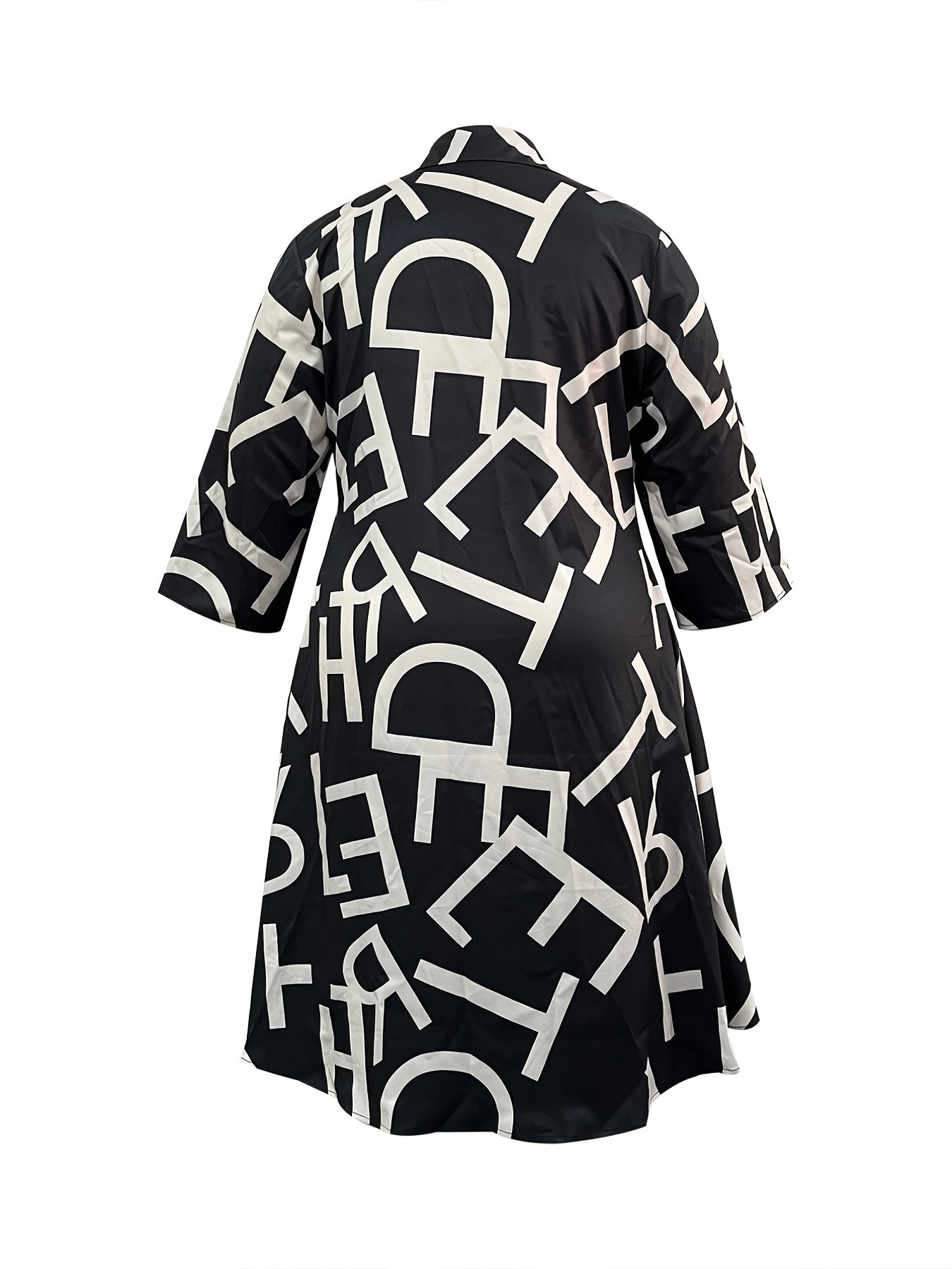 Women's Plus Letter Print Long Sleeve V Neck Dress