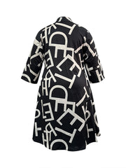Women's Plus Letter Print Long Sleeve V Neck Dress