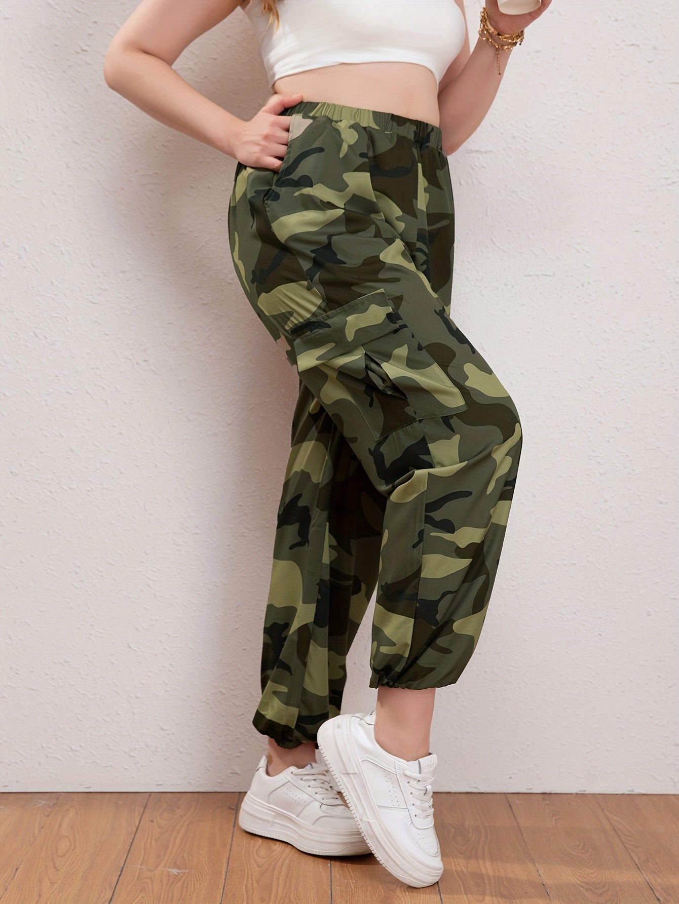 Women's Plus Camo High Rise Jogger Cargo Trousers