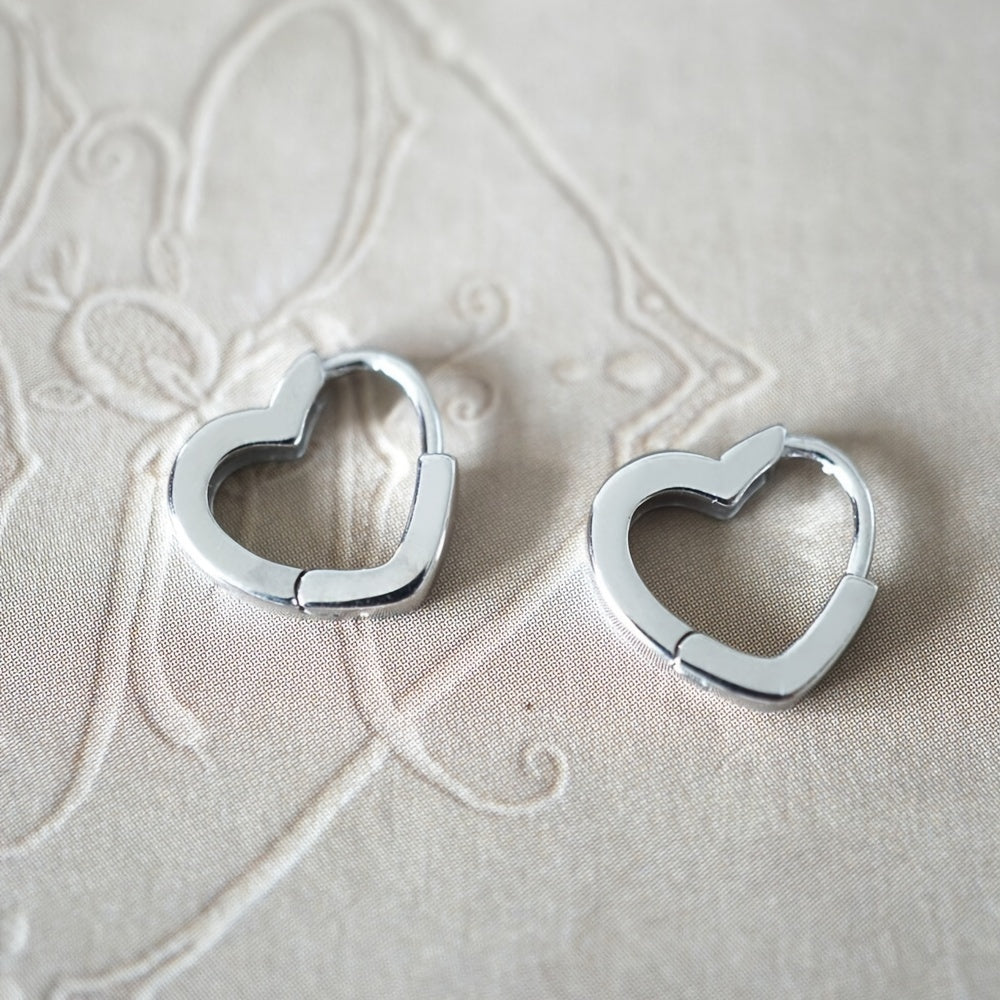 Heart Shaped Hoop Huggie Earrings 925 Silver Plated Ear Buckle Gift