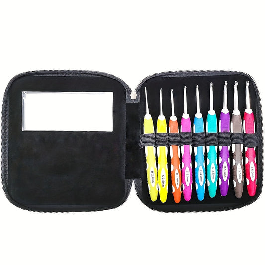 9pcs Aluminum Crochet Knitting Tool Set with Two Handle in PU Package