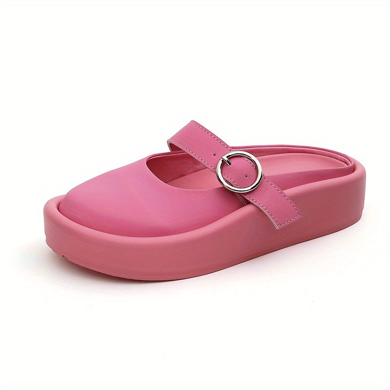 Women's Summer Sandals Closed Toe Slip On Beach Slippers Round Buckle