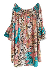  Off Shoulder Layered Bell Sleeve Loose Fit Dress