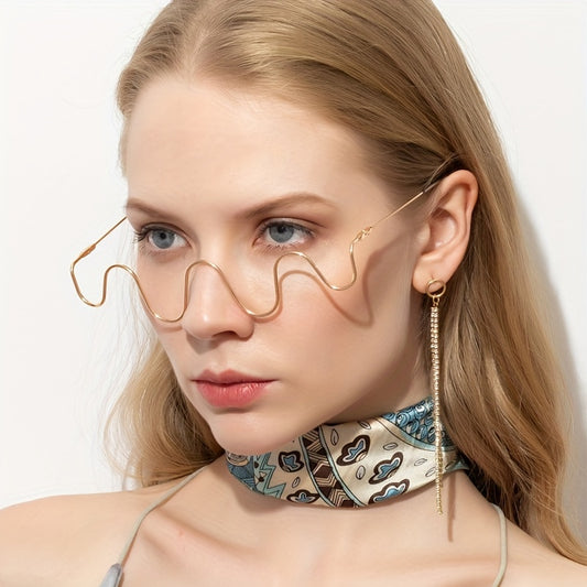 Y2K Wavy Rhinestone Glasses Frame for Women