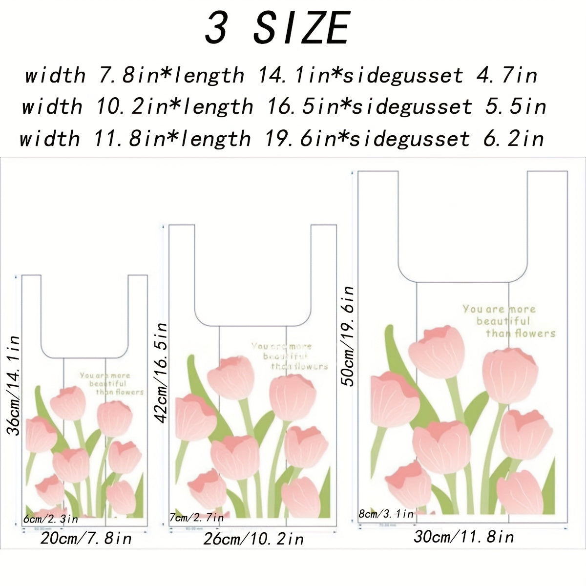 100pcs Tulip Print Shopping Bags for Stores & Bakeries