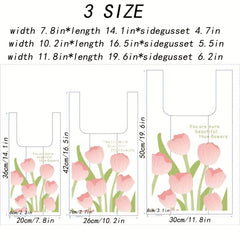100pcs Tulip Print Shopping Bags for Stores & Bakeries