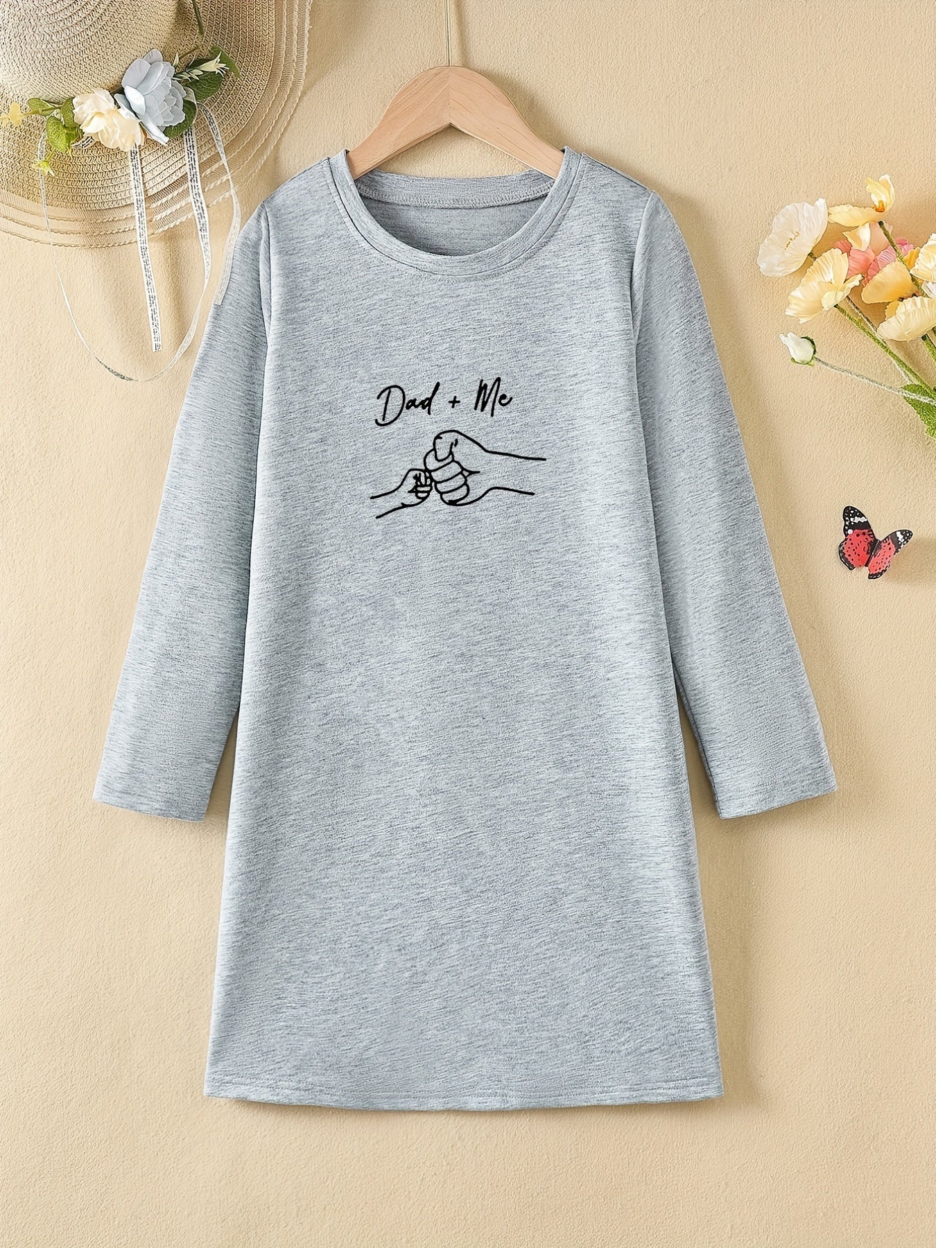 Girls Long Sleeve Midi Dress Crew Neck Casual Spring Fall Comfortable
