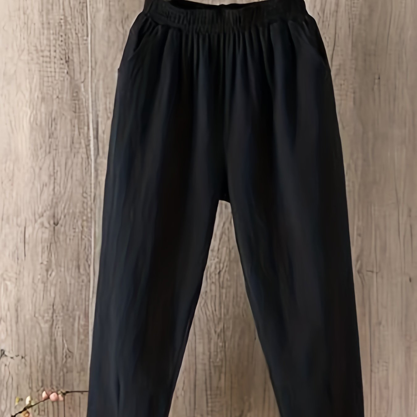  Solid Elastic Rise Straight Leg Pants With Pockets