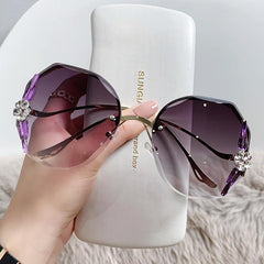 Oversized Rimless Rhinestones Sunglasses Gradient Vintage Ladies