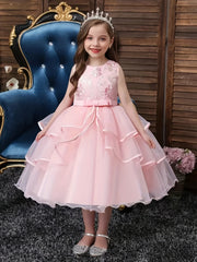 Princess Dress For Christmas Birthday & Evening Parties Sleeveless Flower Embroi