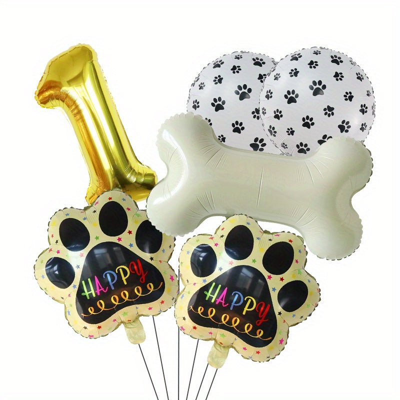 6pcs Dog Paw Bone Foil Balloons Party Supplies Let's Pawty Balloon