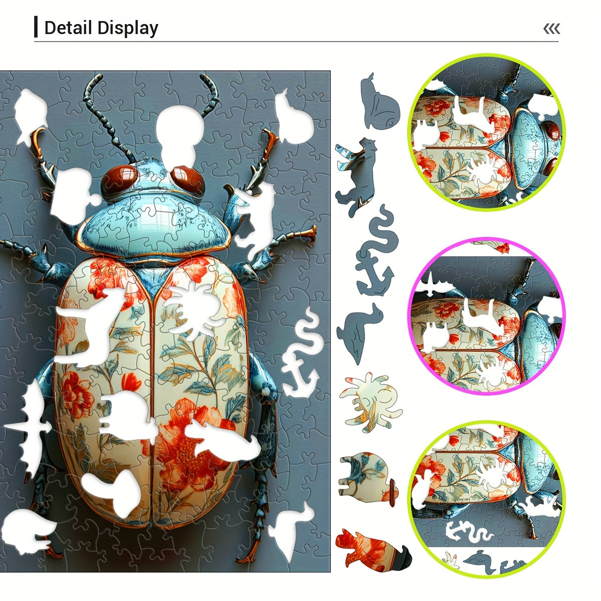 3D Puzzling Insect Puzzle Vibrant Beetle with Floral Wooden Ideal for Ages 3