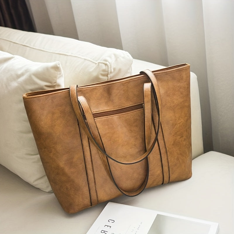 Vintage Large Tote Bag Retro PU Leather Shoulder Bag Women's Handbag
