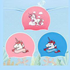 Cartoon Rainbow Horse Swim Cap, Waterproof Silicone, Long Hair Girls & Boys