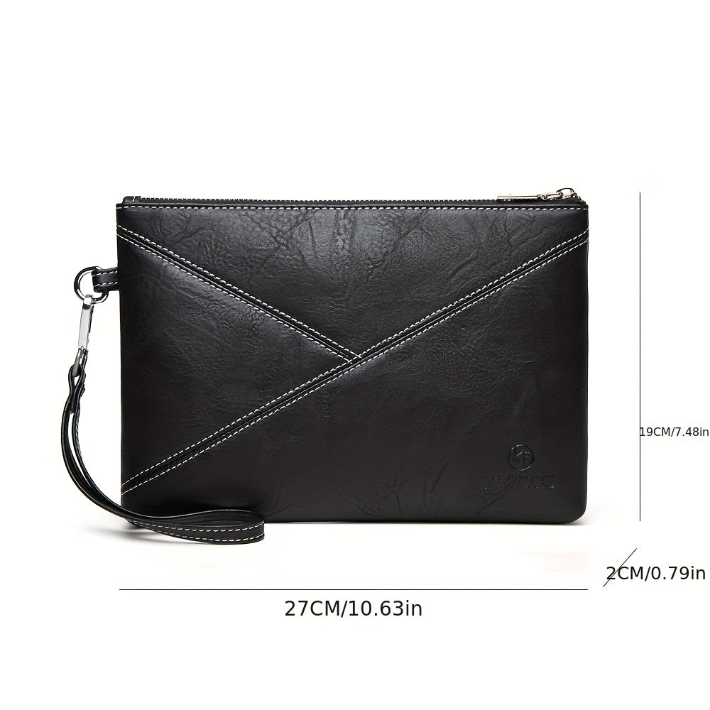 Men's Casual Leather Clutch Bag with Wristlet