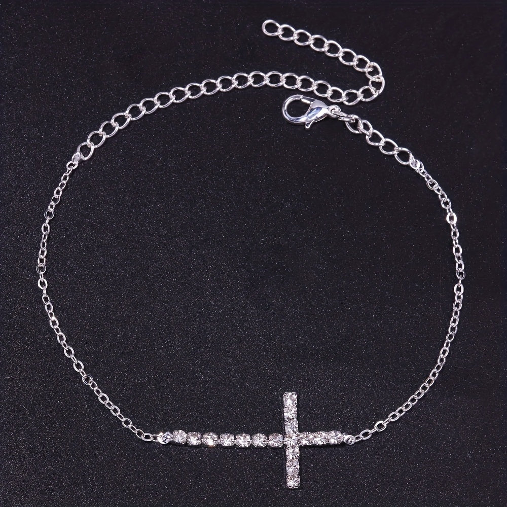 Rhinestone Cross Chain Anklet Dainty Ankle Bracelet