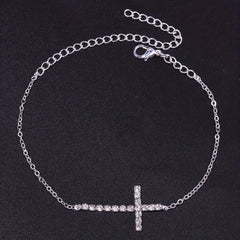 Rhinestone Cross Chain Anklet Dainty Ankle Bracelet