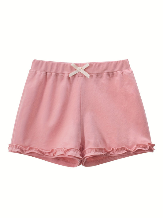 Toddler Girls Lace Trim Bow Front Elastic Waist Cotton Casual Shorts