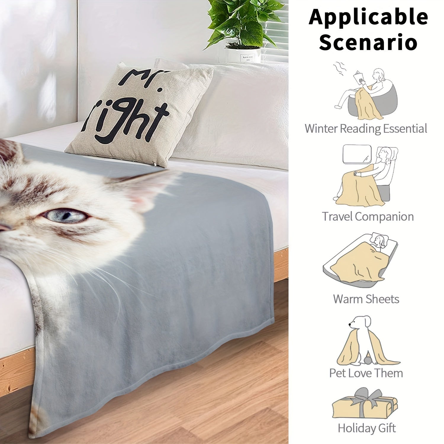 Soft Cat Blanket for Bed Chair Sofa Outdoor Travel