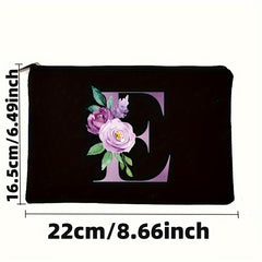 Letter & Flower Pattern Cosmetic Bag Portable Zipper Makeup Bag