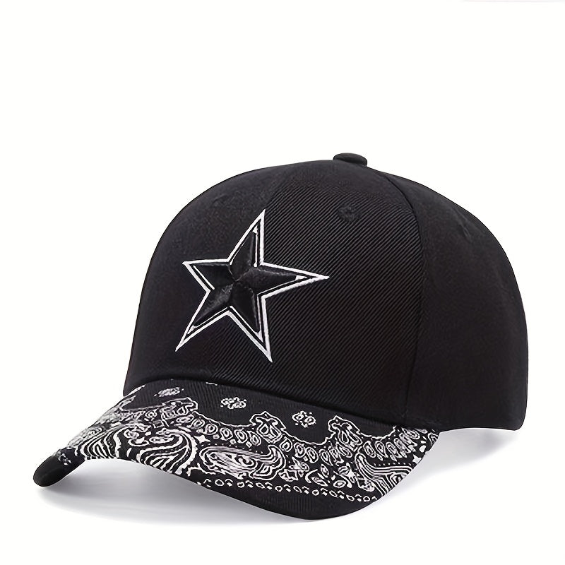 Cashew Flower Brim Pentagram Embroidery Men's Ball Cap