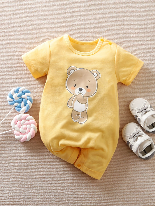 Cartoon Bear Graphic Romper Short Sleeve Jumpsuit