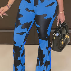 Casual Pants Women's Plus Random Print Elastic High Rise