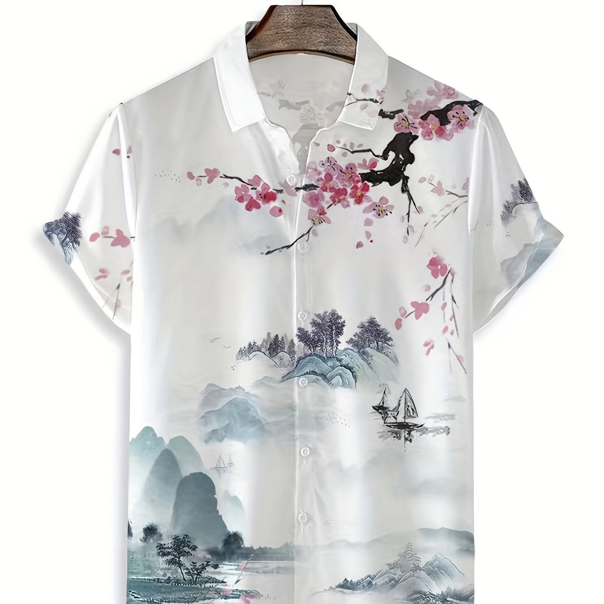 Ink Painting Print Men's Casual Short Sleeve Shirt