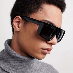 Men's Large Square Frame Sunglasses Flat Top UV400 Sunshade